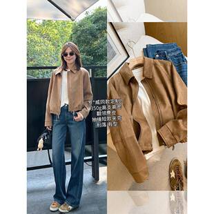 大叮自制奢牌同版 夹克上衣 翻领外套350g高支高密麂皮绒抽绳短款