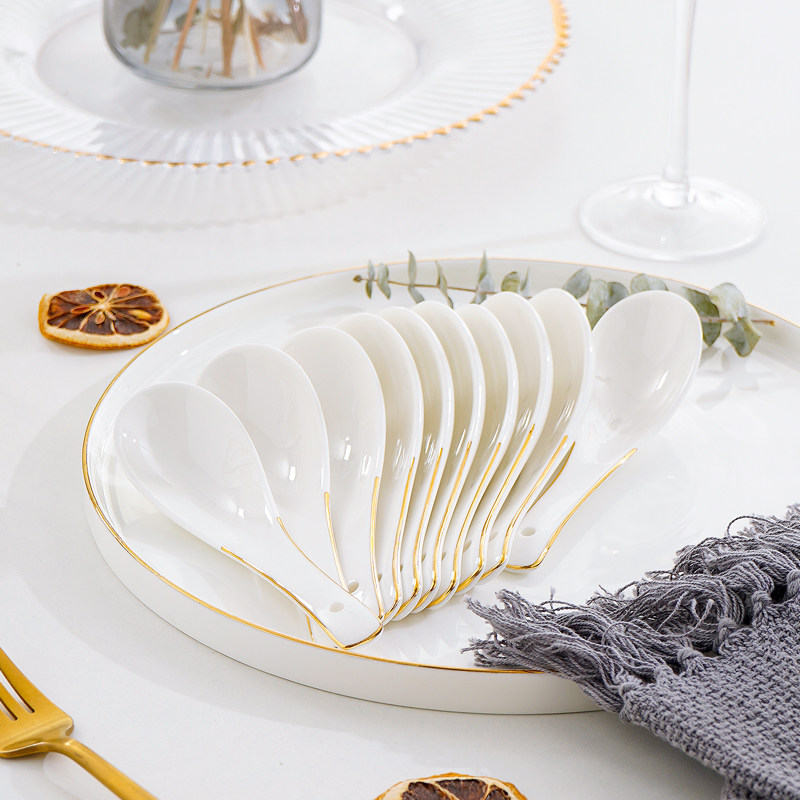 小汤勺描金长柄家用轻奢小瓷勺子