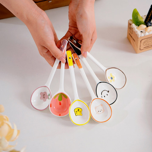 家用小汤勺可爱长柄直把汤匙