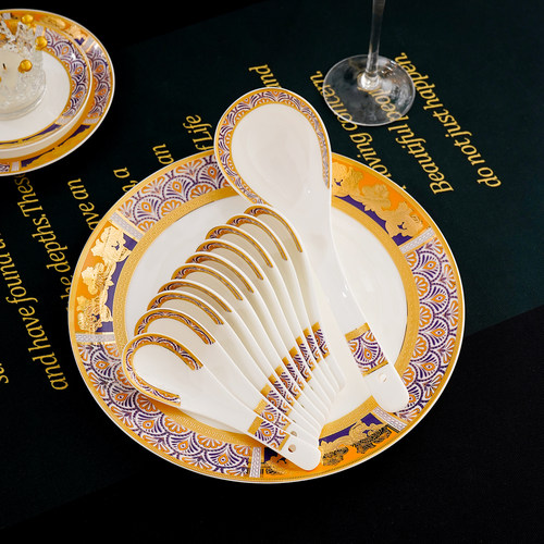 浮雕金高颜值骨瓷防烫小汤勺饭勺