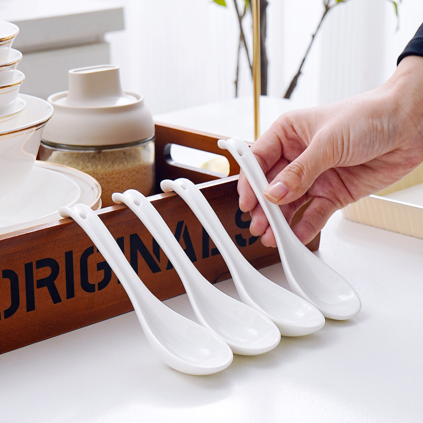 家用创意骨瓷防滑汤勺长柄天鹅勺