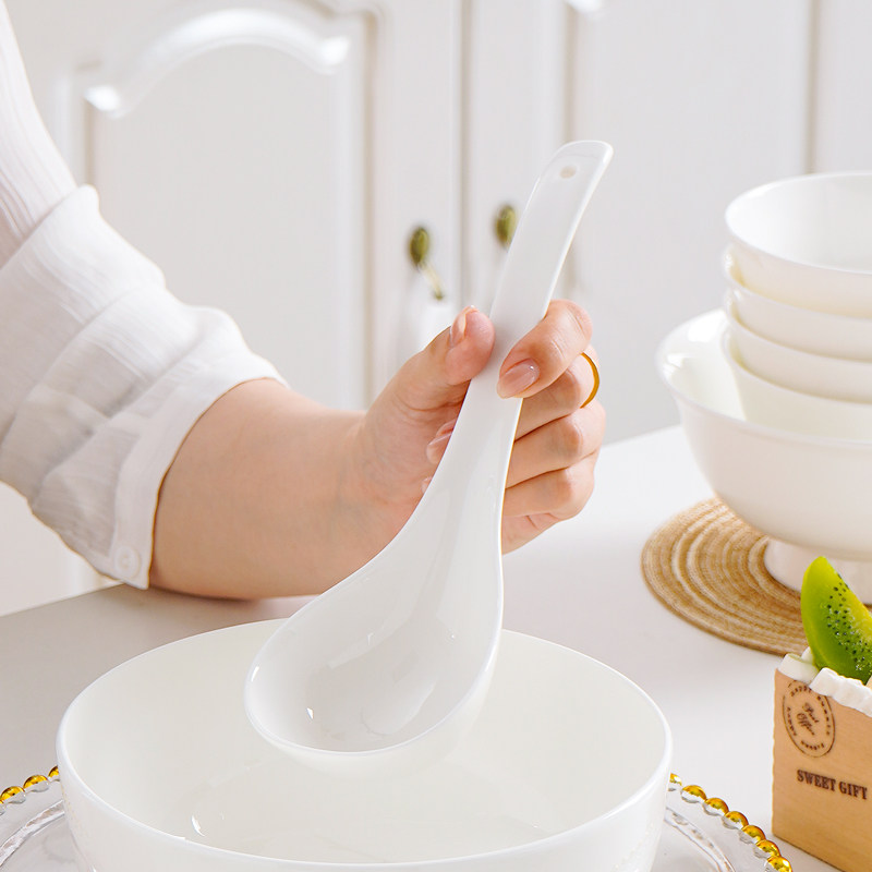 大汤勺骨瓷纯白长柄大号盛汤勺