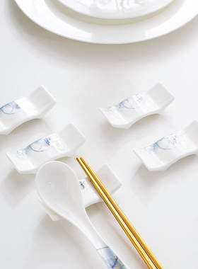 创意骨瓷波浪筷子架筷托酒店商用筷枕勺子托陶瓷公筷架双人支架托