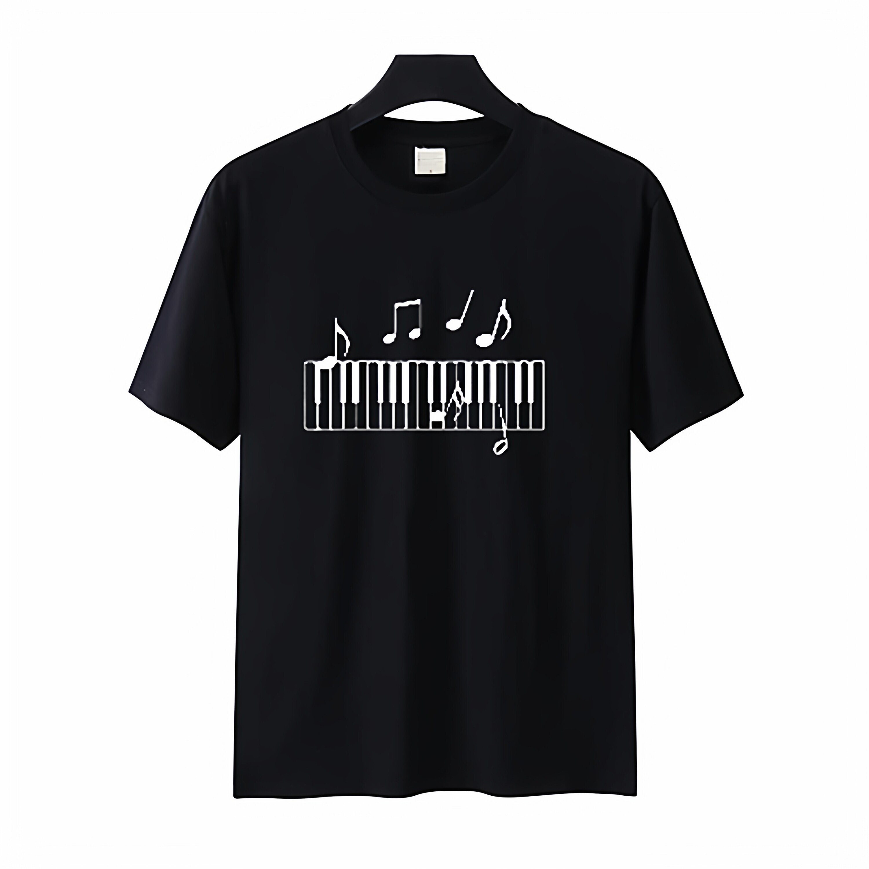 钢琴键图案音乐培训班piano音符男女学生成人夏季圆领短袖印logo