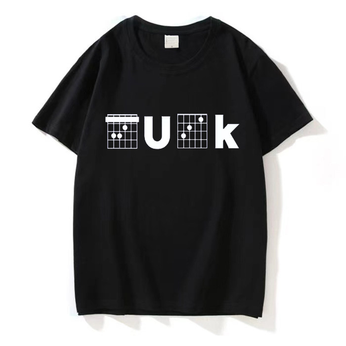 摇滚洗剪吹-fuc和弦-吉他纯棉男女全棉衣服短袖圆领T恤定制印字潮