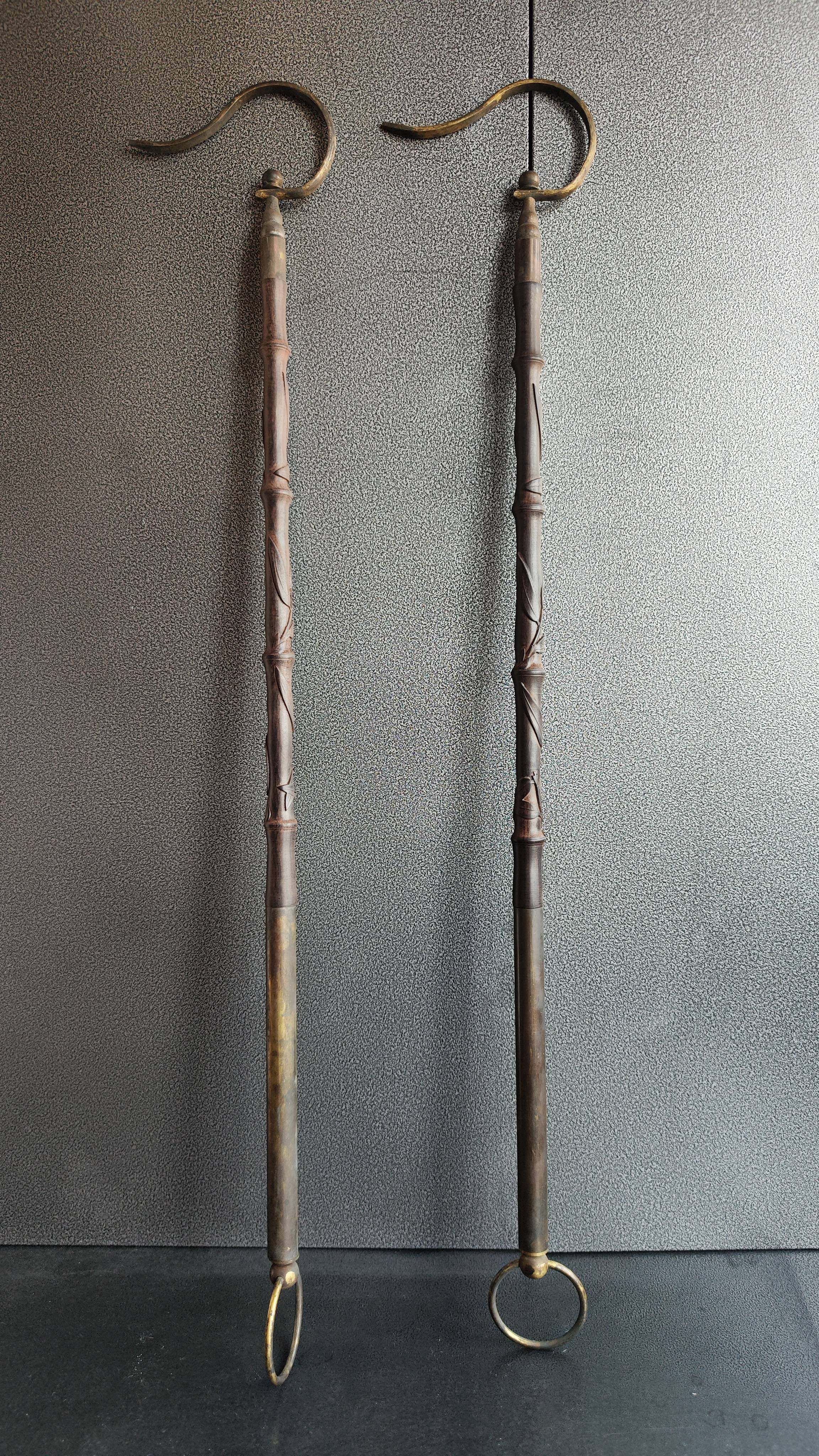 收藏老物库存竹叶竹节雕刻老鸟笼挂钩老红木老黄铜，包浆单个价格