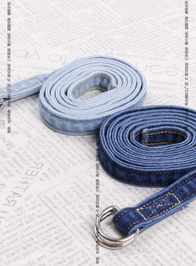 牛仔腰带女款装饰牛仔裤的牛仔布系带双环扣配连衣裙深蓝浅蓝黑色