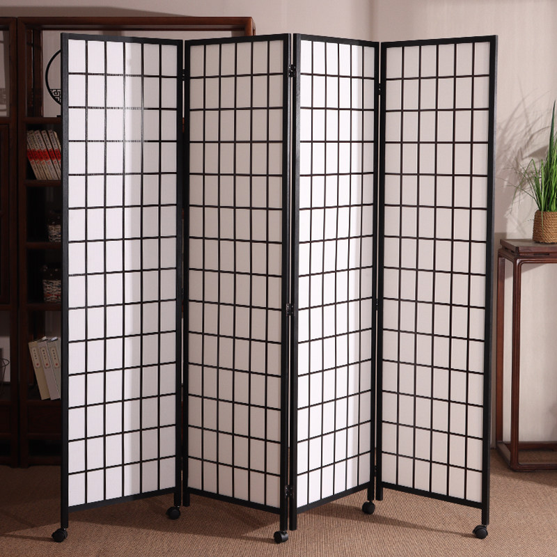 日式屏风隔断带滑轮可移动折叠客厅卧室格子玄关直播摄影背景遮挡