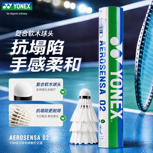 YONEX尤尼克斯羽毛球AS02精选鸭毛12只耐打稳定2速俱乐部训练球