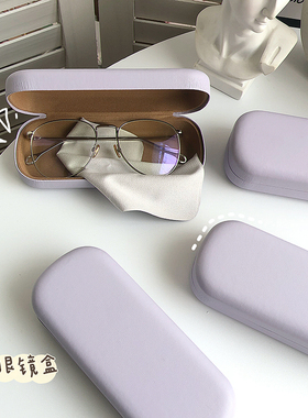 高级感奶油色哑光PU纯色眼镜盒简约便携抗压折叠近视眼镜收纳盒女