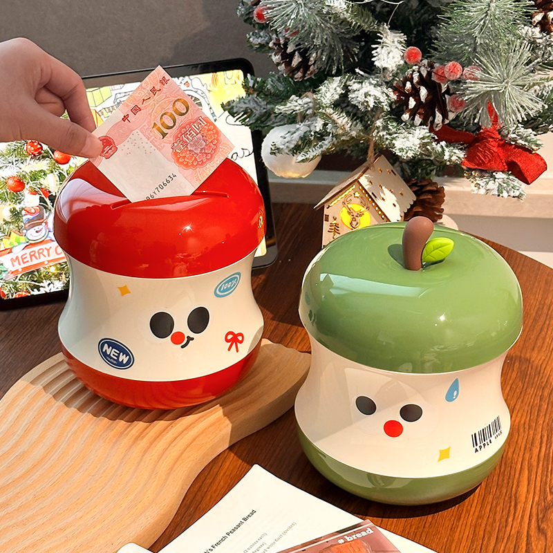圣诞节可爱创意苹果储蓄罐卡通造型存钱罐儿童平安夜桌面摆件钱箱