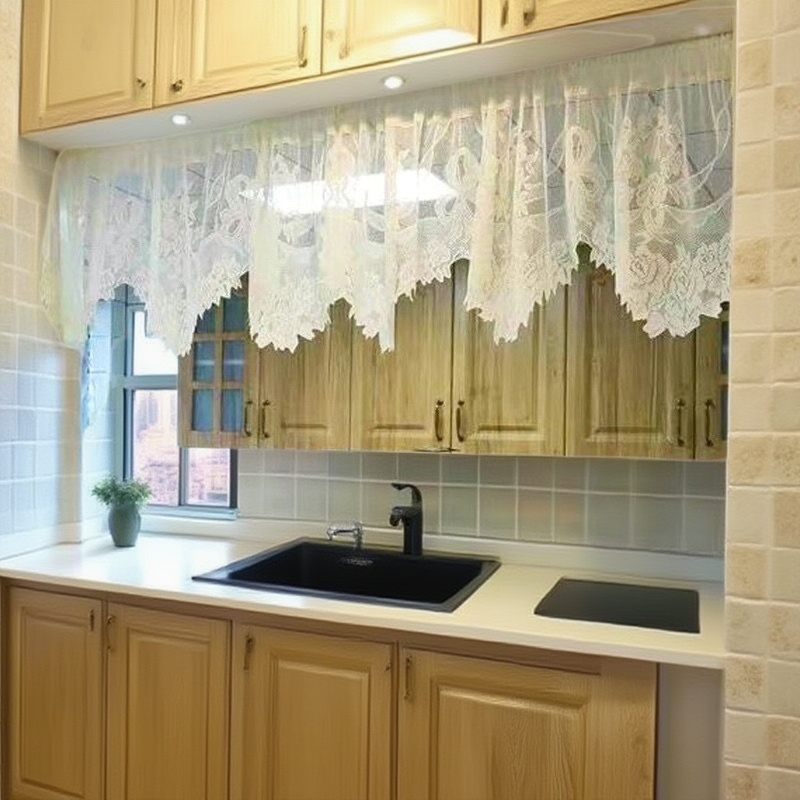 欧式小清新田园米色窗帘蕾丝