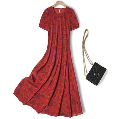 狂美显白皙！桑蚕丝真丝碎花长裙鱼尾斜裁修身2025法式气质连衣裙