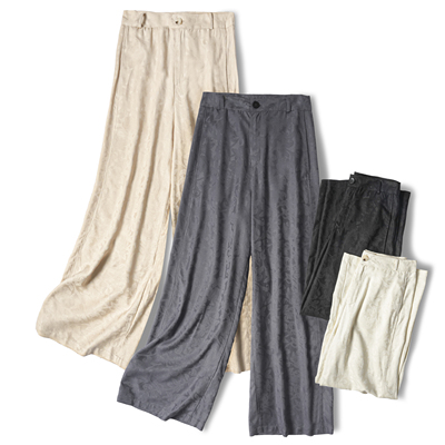 有提花有罗孔有质感！100桑蚕丝真丝纯色休闲平腰拉链直筒长裤女