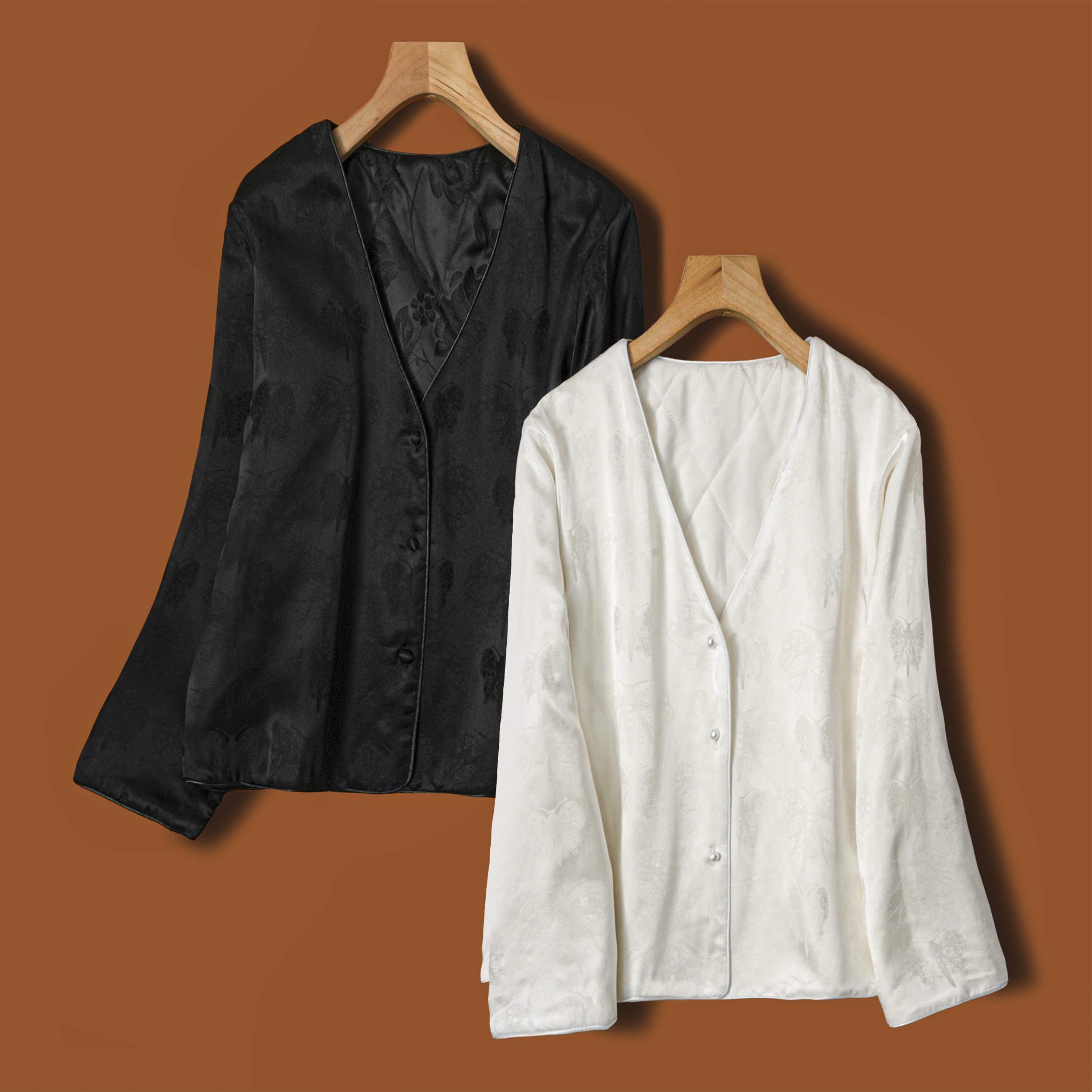 保暖神器100%桑蚕丝蝴蝶提花女装棉服外套真丝保暖加厚内胆冬季白