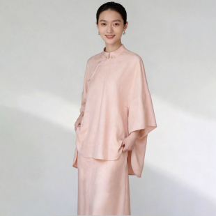 篙级感桑蚕丝盘扣立领上衣半身裙两件套女 2026新款 真丝新中式 套装