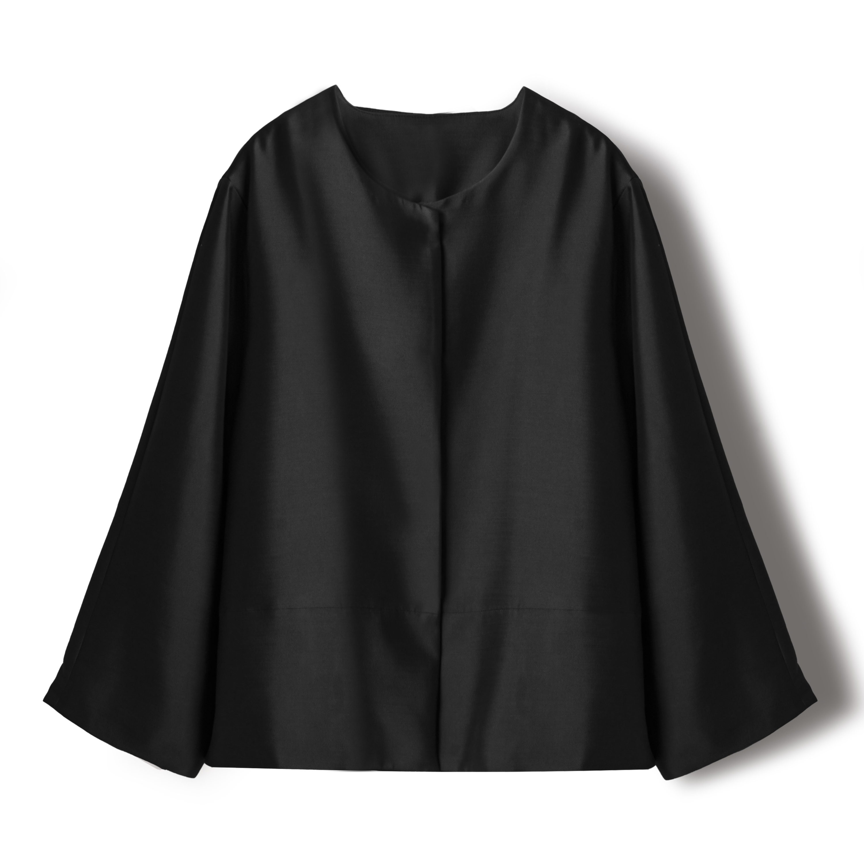 法式真丝羊毛圆领极简风上衣精致高级通勤气质矜贵短外套秋女黑色