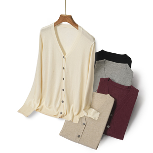 针织开衫 秋季 纯色百搭基础简约款 桑蚕丝羊绒衫 新无缝一体成型长袖