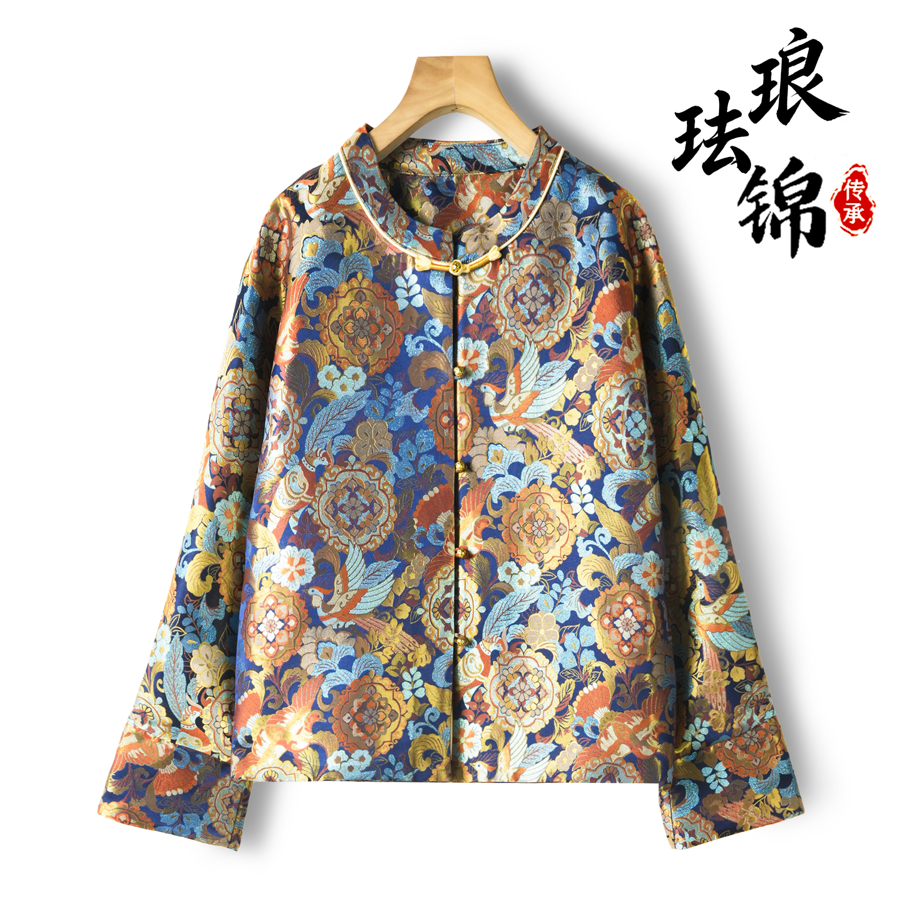 团凤宝花法琅锦桑蚕丝新中式外套女真丝宽松圆领盘扣国风上衣春新,女装/女士精品,真丝上装,淘宝优惠券,粉丝福利购,淘宝优惠卷