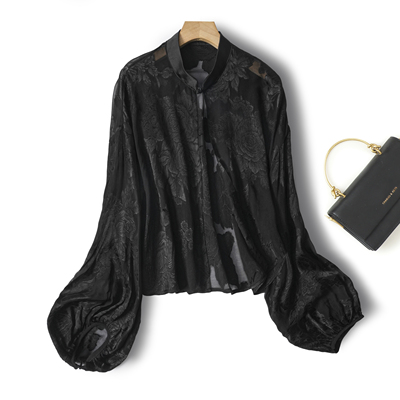 烧花工艺！真丝灯笼袖披肩开衫桑蚕丝短款中式防晒衣女2025新款