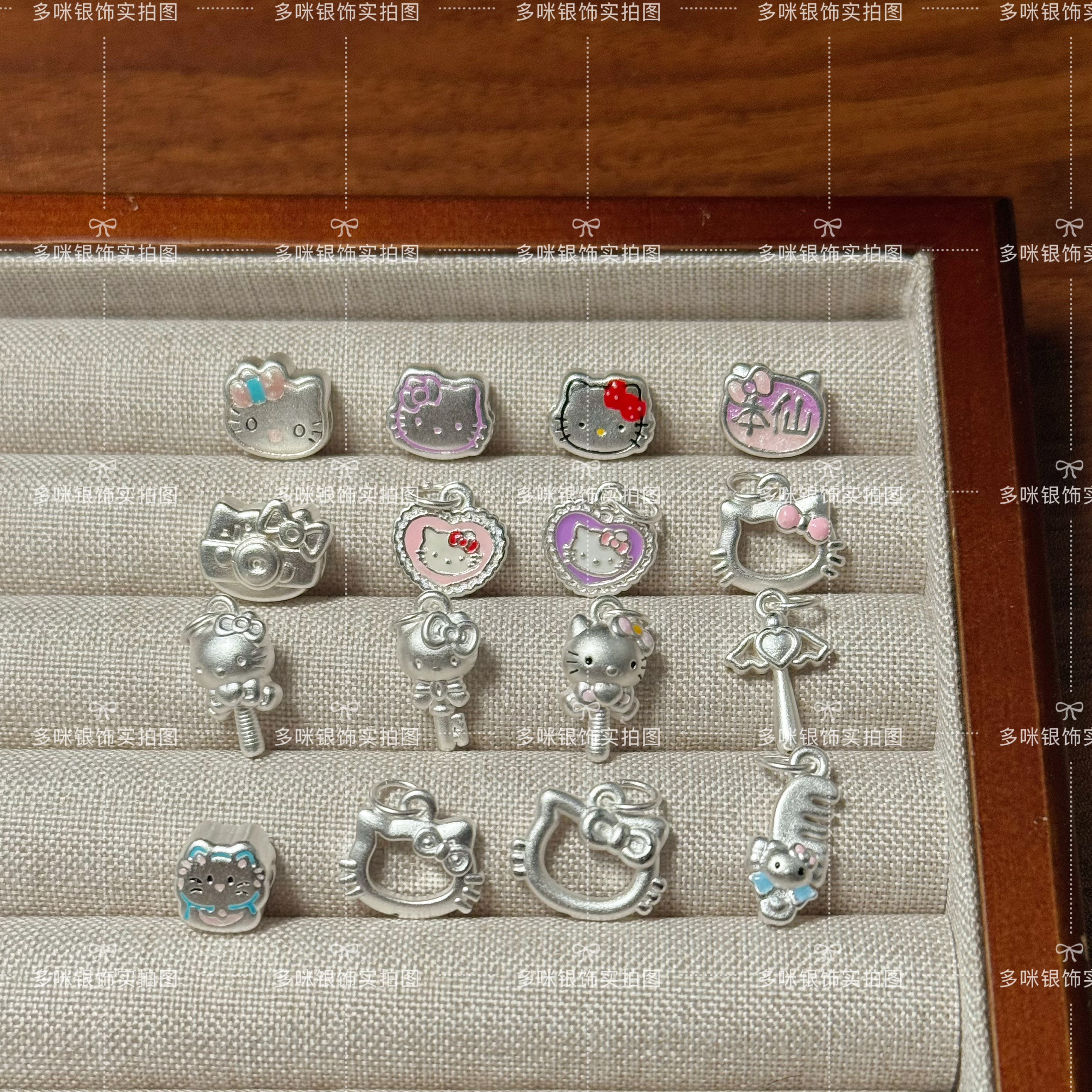 足银999纯银kitty猫吊坠hellokitty通孔女长命锁吊坠银锁送女友