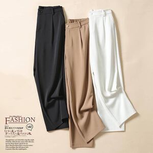 窄哈伦垂感冰丝高腰西装裤夏季子女宽松休闲薄款版九分裤烟管直筒