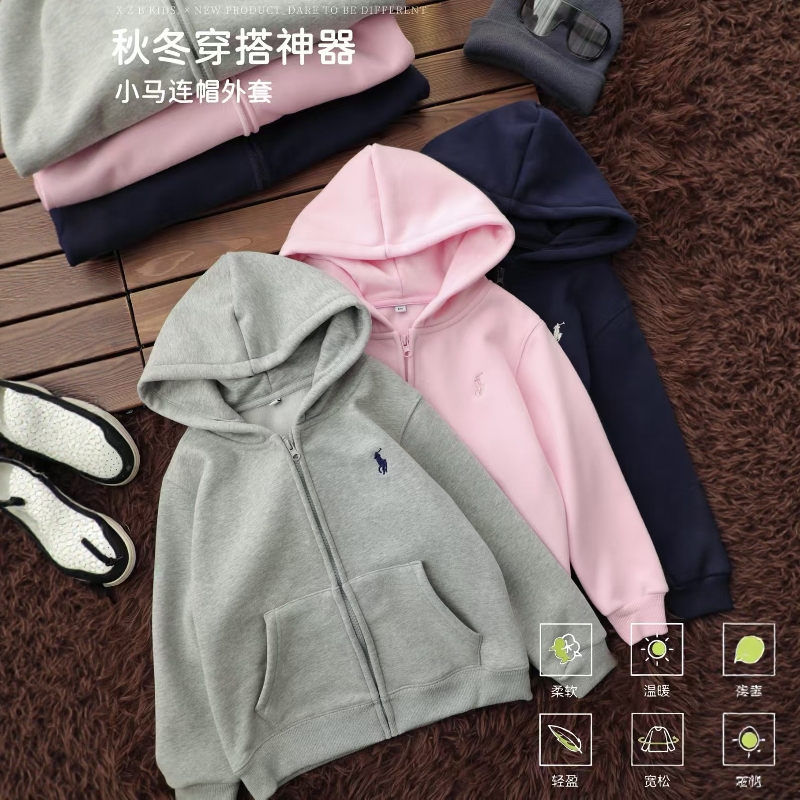 男女童加绒卫衣外套秋冬一体奥利绒保暖连帽中大童拉链开衫亲子