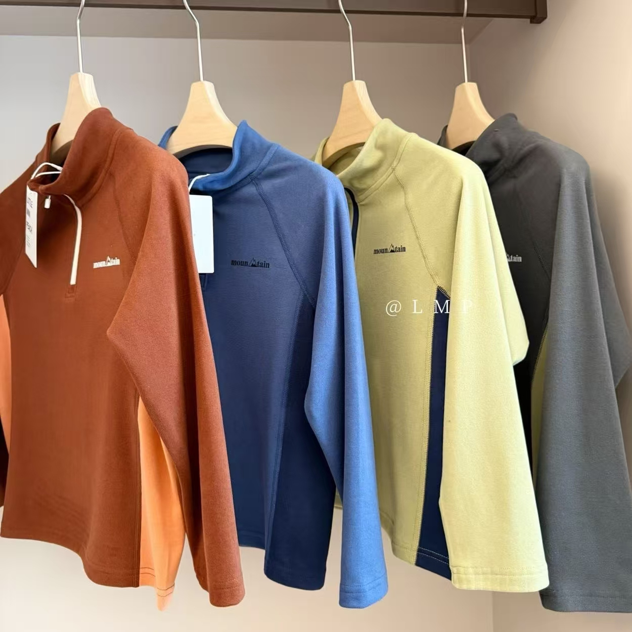 LMP25秋冬中大童发热绒半拉链长袖T打底衫拼色保暖速干吸汗上衣