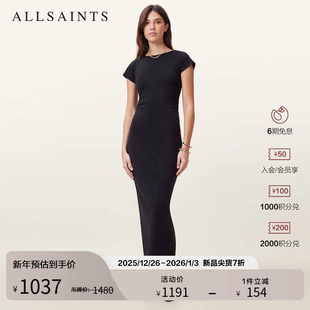 W359DC 女装 ALLSAINTS女士修身 连衣裙后摆开叉复古优雅2025年秋季