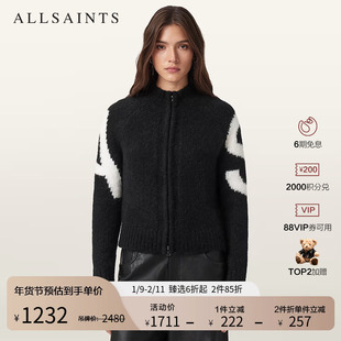 ALLSAINTS女士字母针织开衫通勤羊驼毛混纺毛衣2025秋新款W039KD