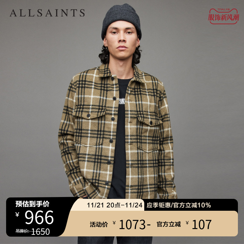 ALLSAINTS男士格子衬衫长袖秋装新品雅痞衬衣男装MS215X