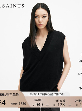 ALLSAINTS女士V领针织背心百搭羊毛套头衫秋季女装W036KB