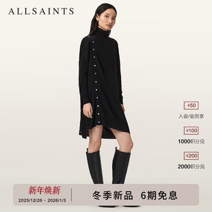 ALLSAINTS女士高领针织连衣裙时尚 W071DD 羊毛混纺2025秋新款