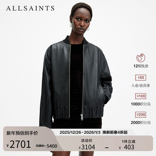 ALLSAINTS女士飞行员皮衣Yara棒球领真皮夹克秋季 W074LB