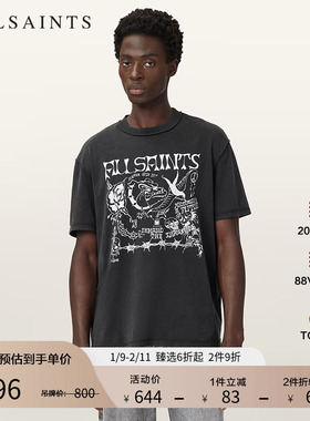 ALLSAINTS男士朋克风印花T恤短袖复古上衣2025秋季新款M002PD