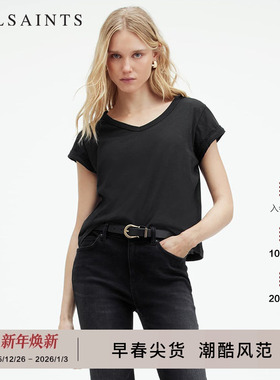 ALLSAINTS女士V领短袖T恤柔软简约上衣2025年秋季新款W024JZ