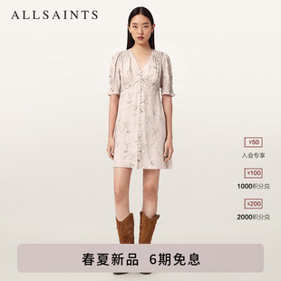 2026春夏新款 ALLSAINTS女士V领印花连衣裙DEMI荷叶袖 精美裙装