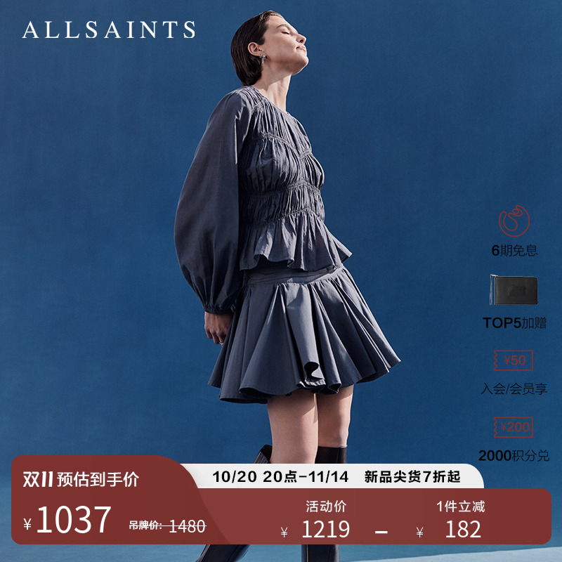 ALLSAINTS女士百褶中腰半身裙褶皱蓬蓬短裙2025年秋季新款W016RD