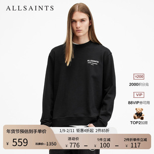 ALLSAINTS男士纯棉卫衣宽松黑色套头运动衫2025年秋季M028NB