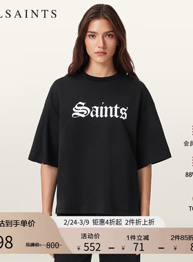 ALLSAINTS女士哥特风字母T恤宽松落肩五分袖2025秋新款W139JD