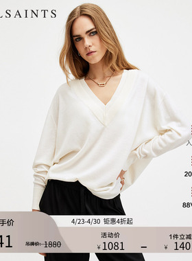 ALLSAINTS女士羊毛针织衫长袖V领针织毛衣春季女装W037KB