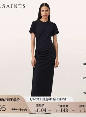 ALLSAINTS女士气质连衣裙长款T恤裙小黑裙2025秋季新款W227DD