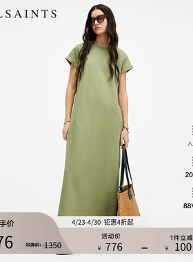 ALLSAINTS女士柔软T恤连衣裙纯色简约长裙子秋季女装W208DA