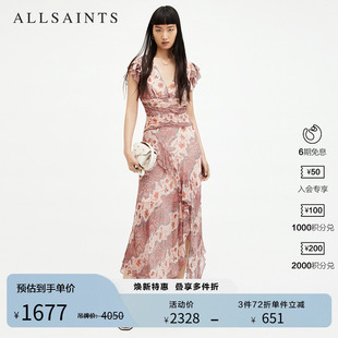 W201DA ALLSAINTS女士印花连衣裙优雅V领约会长裙正品 秋季 经典 款
