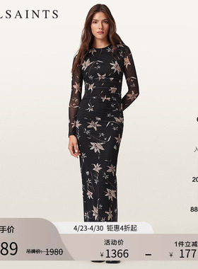 ALLSAINTS女士轻盈花卉连衣裙长袖修身长裙2026春季W228DD