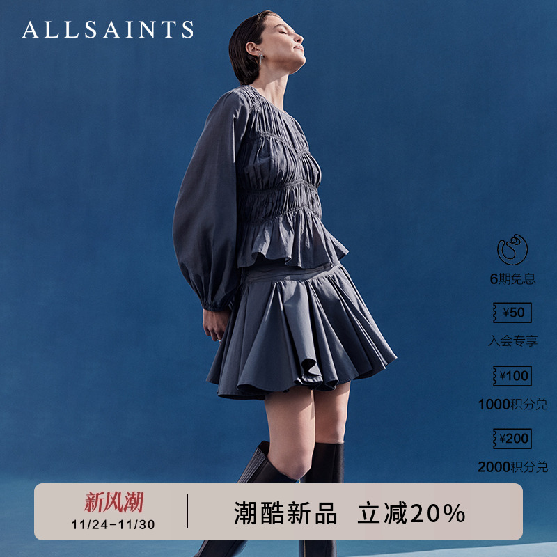 ALLSAINTS女士百褶中腰半身裙褶皱蓬蓬短裙2025年秋季新款W016RD
