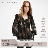 W024PC 女装 ALLSAINTS女士花卉雪纺衫 优雅V领轻盈上衣春季