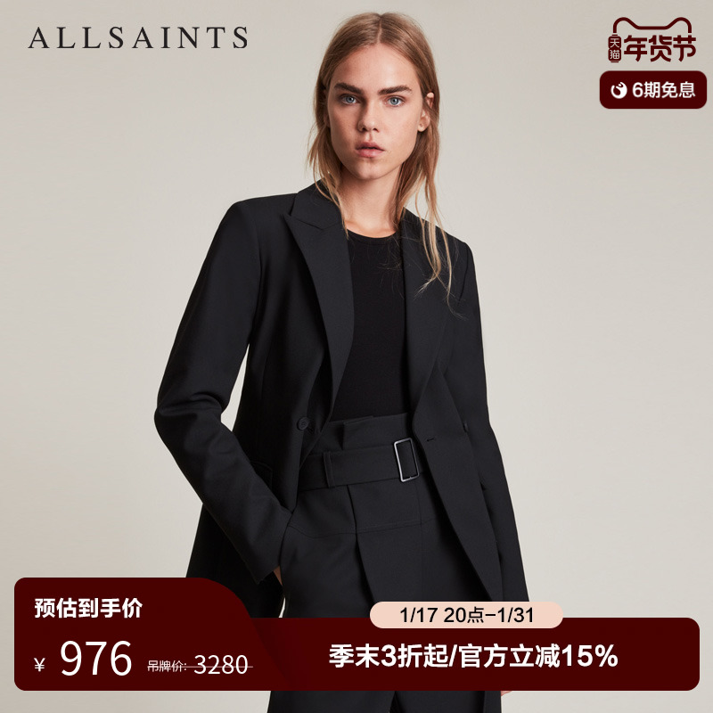 ALLSAINTS女士西装秋装黑色修身长袖上衣WT125V