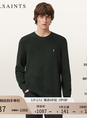ALLSAINTS男士华夫格圆领毛衣羊头针织衫2025冬季新款M089KB