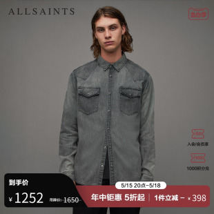 拼接牛仔衬衫 时尚 水洗工装 MR009Z ALLSAINTS男士 春秋季 款